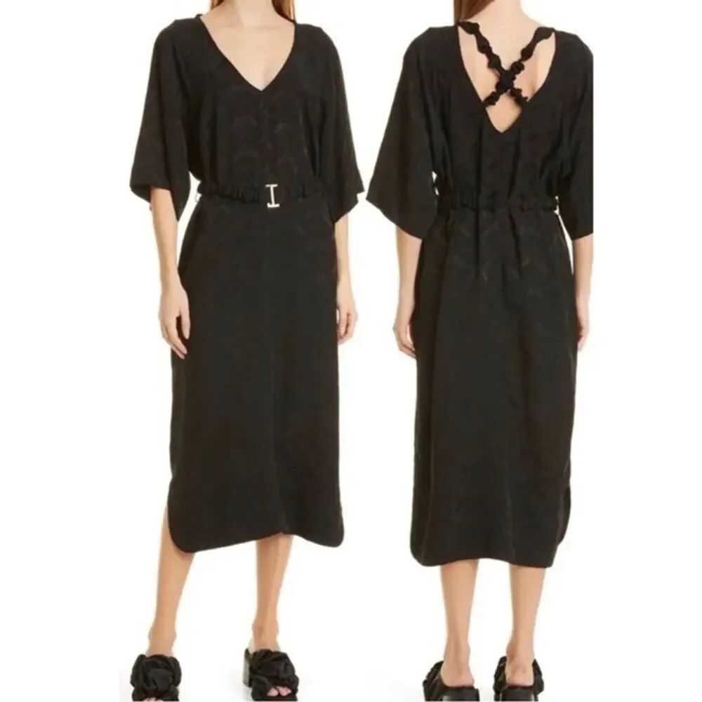 GANNI
Belted Satin-Jacquard Midi Dress